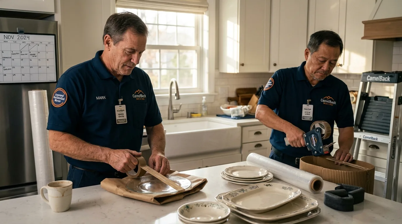Professional crew packing kitchen dishware in Pine City, MN